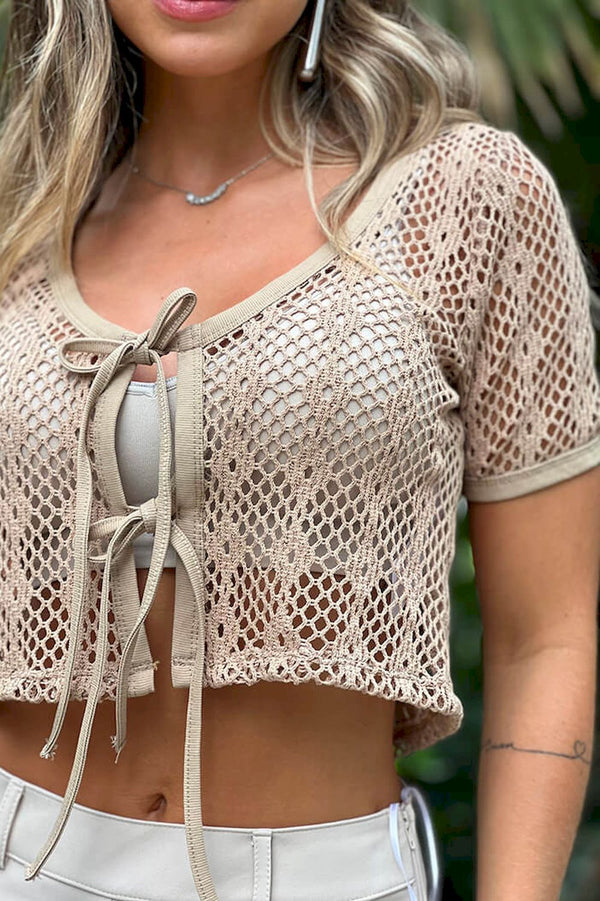 blusa corta tejida camel cafe dyaboo DF01494